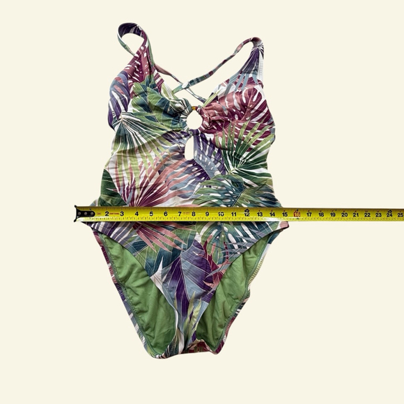 BLEU ROD BEATTIE Tropical Palm Print One Piece Swimsuit Racer Back Size 10 - Picture 3 of 7